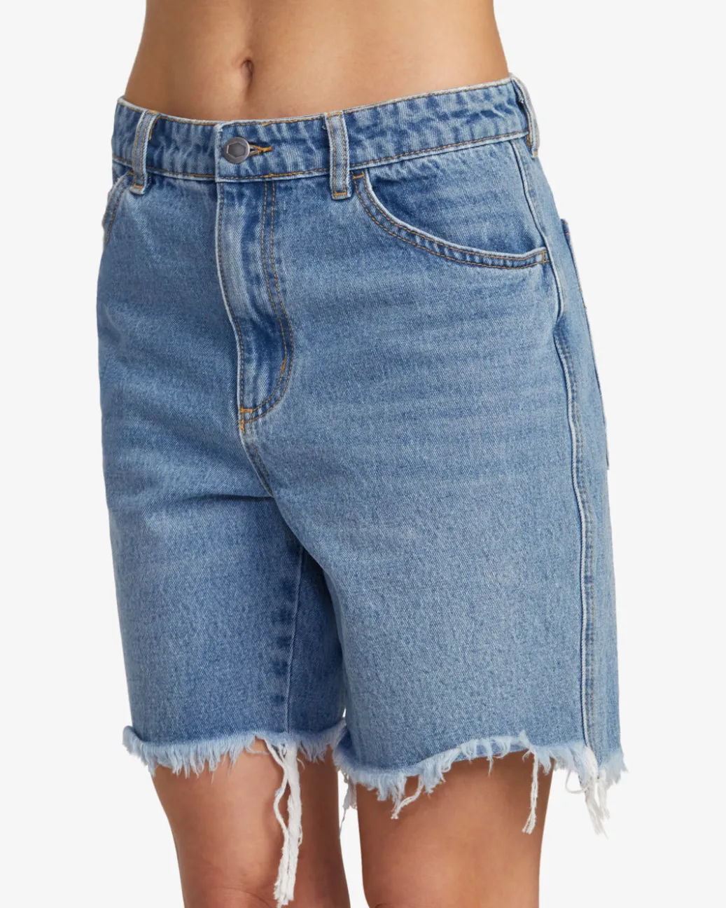 Women RVCA Denim>CRAWFORD LONG SHORT DENIM SHORTS