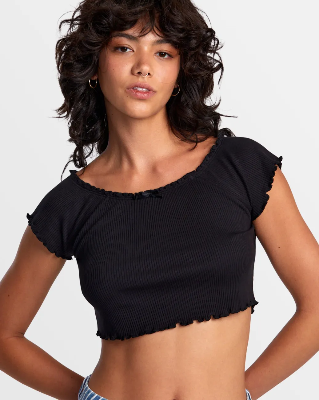 Women RVCA Tops>DELILAH OFF-THE-SHOULDER CROP TOP