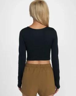 Women RVCA Workout Tops|Tops>ESSENTIAL LONG SLEEVE CROPPED TEE