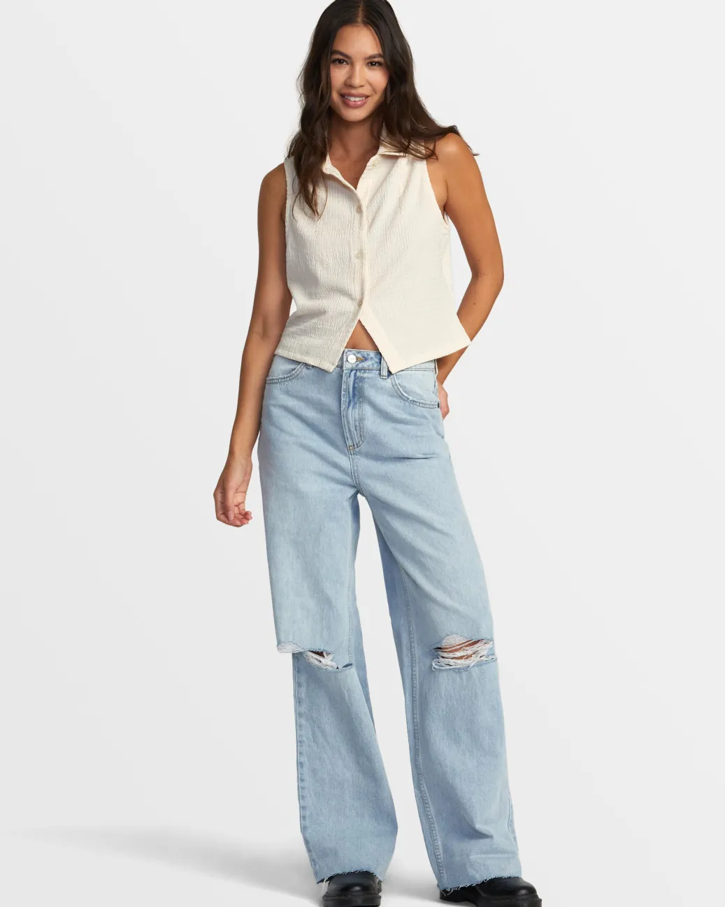 Women RVCA Tops>KLEIN BUTTONED TANK TOP