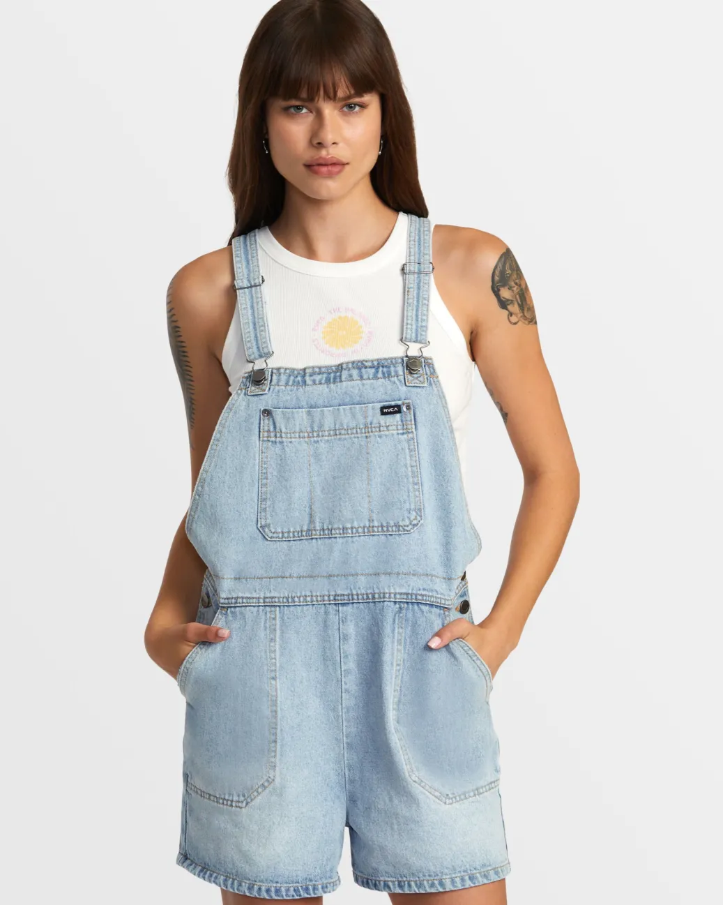 Women RVCA Pants>SUCCESSION SHORT DENIM OVERALLS
