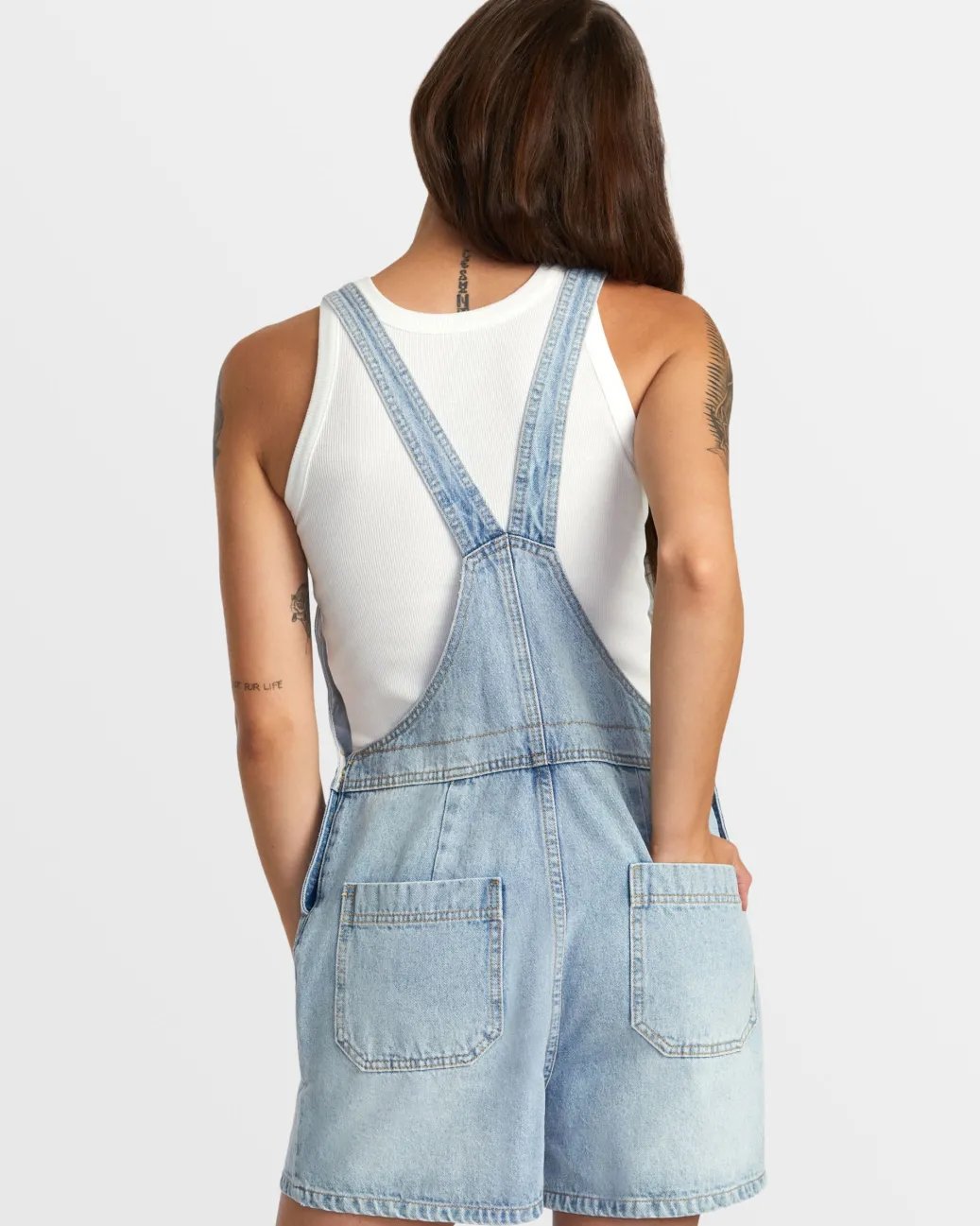 Women RVCA Pants>SUCCESSION SHORT DENIM OVERALLS
