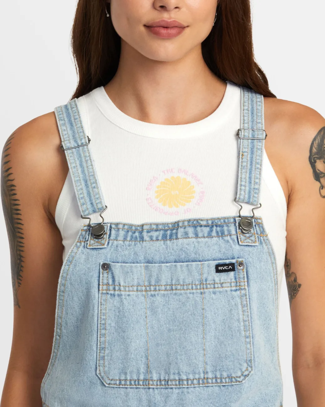 Women RVCA Pants>SUCCESSION SHORT DENIM OVERALLS